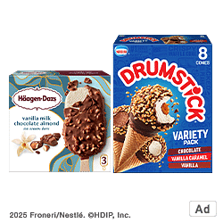 Ad Celebrate National Ice Cream Month with Drumstick and Haagen Dazs. Shop now at Shoprite!