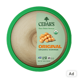 Ad at ShopRite: Save $1.00 on all Cedar’s 10 oz Organic Hommus!