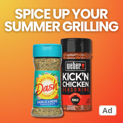Ad- Weber and Dash. Spice up your summer grilling with 2 bottles of seasonings at Shoprite