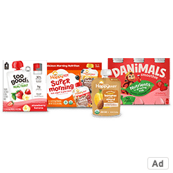 Ad - Shop Danimals, too good & co., super morning, Happy Baby products at Wakefern!